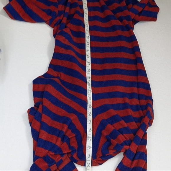 Nick & Nora Red/Blue Stripes Adult Monkey Sock One Piece Pajama Full Zipper - Picture 10 of 14